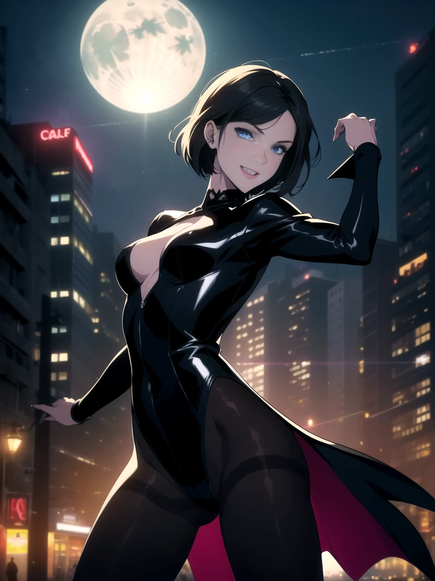 (8k, best quality, masterpiece:1.2), (realistic, photo-realistic:1.37), ultra-detailed, 1 girl,cute, solo,beautiful detailed sky,detailed cafe,night,sitting,dating,(nose blush),(smile:1.15),(grin) large breasts,(fantasy breasts), cleavage, beautiful detailed eyes,(collared shirt:1.1), night, wet,business attire, rain,black lace, (short hair:1.2),floating hair NovaFrogStyle, cyber, future, tight dress, six-pack abdominal muscle