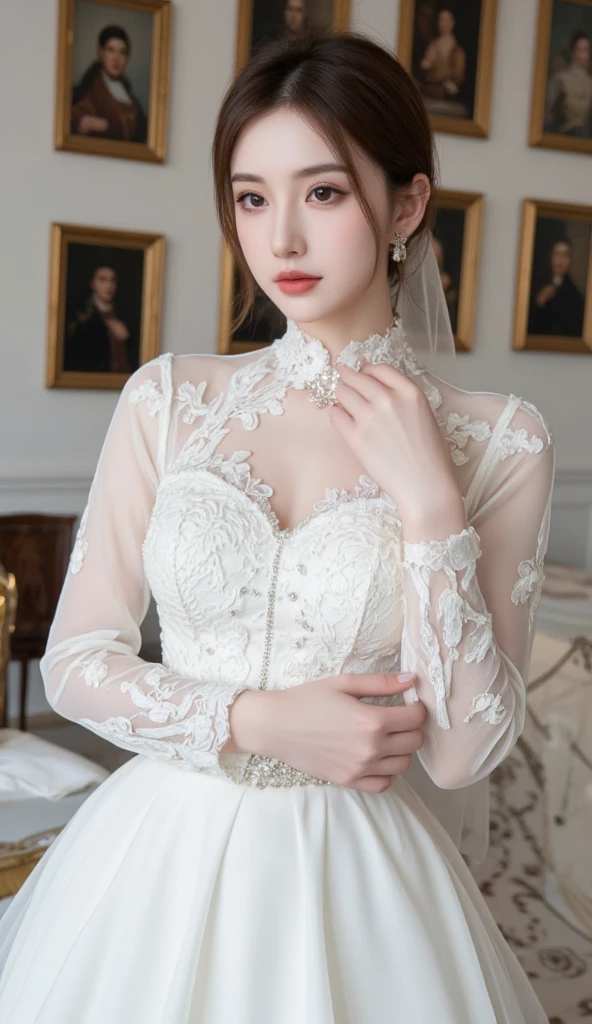 Chinese style, lace elements at the neckline of the dress lace elements in the cuff part Dark pattern is traditional moire, dark details such as pleats, embroidery, beads, silk, crepe, dress length is knee-length or long dark lace edge, add bow or flower decoration at the waist or neckline