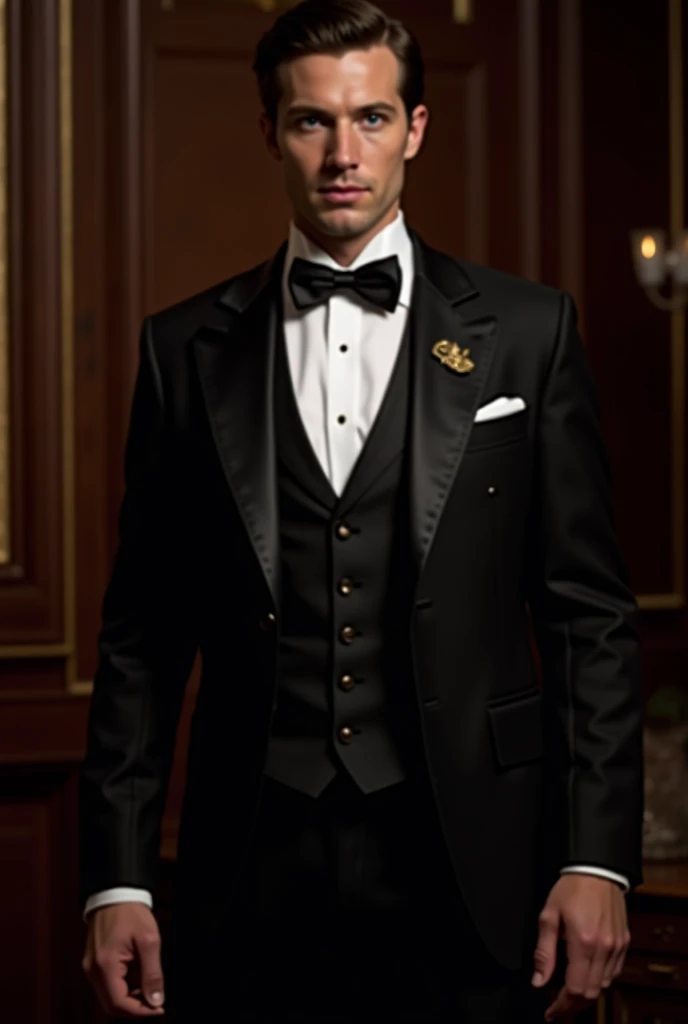 (Cowboy Shot), SFW, (Tabletop), (Highest quality:1.0), (Ultra-high resolution:1.0), Detailed Eyebreaking Ton Rack Lock , suit, formal, Tuxedo, tie, Adjusted Tiebreaker , Nice views