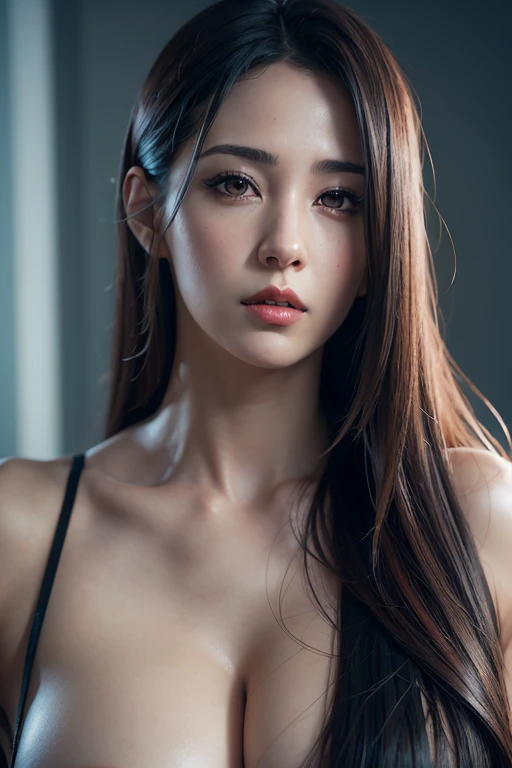 Perfect face,gray eyes,white-complexioned woman with very long braids black hairstyles ,her wears dress (yellow) with Inscriptions (black), huge muscle building body her and very big, ultra detailed, cinematic lighting
