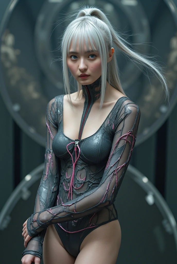 cyberpunk aesthetic, light eyes, eyelash, eyeliner, good makeup, sexy, (pale skin:1.9), detailed face, pretty face, rouge, good texture, strong shadows, bright, small boobs, skinny, transparent clothes, tanga, looking up, camera down, energetic pose, dinamic pose, athletic, 8k, fangs, detailed, tattooed, direct dark light, street background, balcon, neon lights, coloured, night