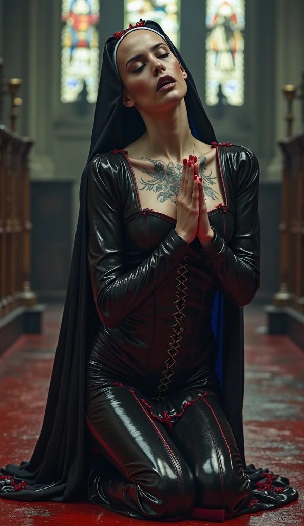 Amazing portrait of a two young boys and a sweaty and soaked leather nun passionately making hard penetration sex , she want only to make blowjobs to the two boys, she knows to make love and he want to show this to the two boys, their eyes closed on her knees face completly down on a  bed during night time and candles are lit ,(( she is dressed in a long black dress and long black gloves with A super long black cloak that wraps around your body...to cape,open the cloak,Spreading cloak,cape)), she came back from a funeral. But now a new men enter on the scene, he lifts the woman's skirt and penetrates her anally , the two man want only to fuck her in a gentle way,