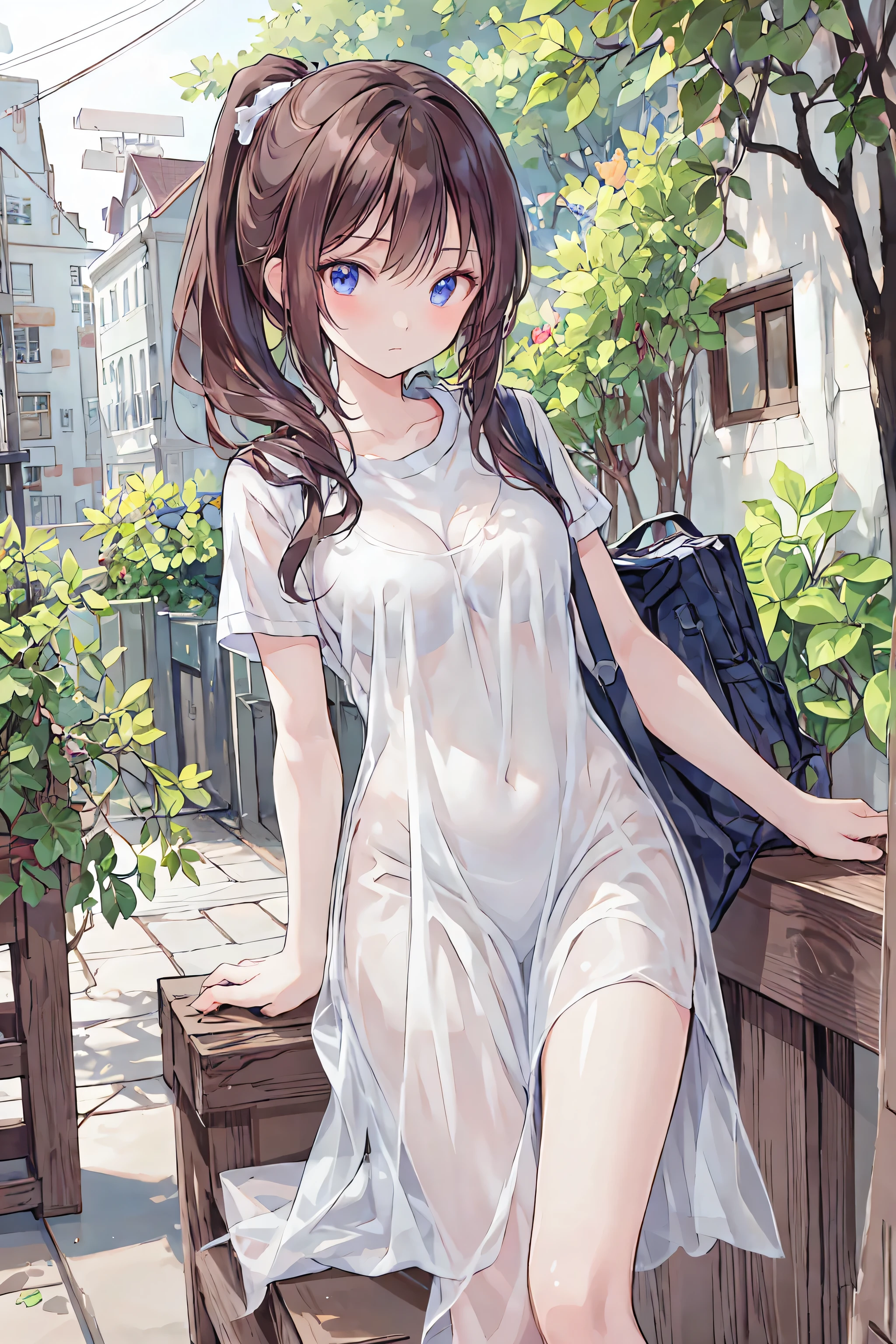 (masterpiece:2.0), (top-quality:2.0), (white Tube top extremely short length dress made by towel:1.5), (perfect exposed shoulders:1.5), (perfect exposed nape:1.5), (super sexypose:1.5), (blushed face:1.3), (barechested:1.3), (realistic:1.5), 1 , precise small hands, Embarrassed look, light smile, extremely cute girl, innocent face, young face, Clear eyes, Shining eyes, shoulder is visible, small breast, thigh is visible, No pubic hair, The beautiful skin, ultra-definition, Top resolution, japan high school student, brown hair, Camel toe, wet, โชว์กางเกงใน,