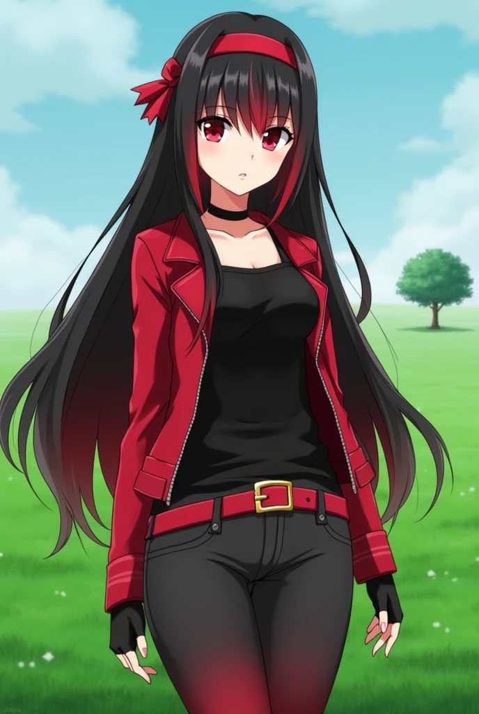 A anime girl, name Flare, her age is seventeen. her hair is long black ...