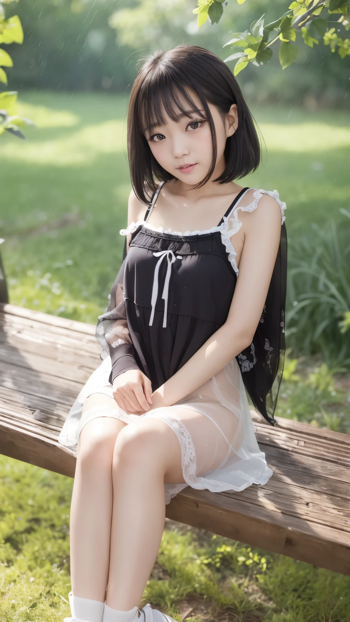  top quality、  natural depiction、  nothing 、  details、delicate、Very high degree of perfection 、 Beautiful Body Lines,Girls are middle school students  １Grade、   black hair、Cute girl's eyes、Best ratio、 小さなchest、 (((Satoko Hojo)))、shoes 、(I'm wearing a summer dress made of light fabric)、The weather is heavy rain、  (Underwear、transparent with panty line) 、(  has a high degree of perfection ),.(stroking a girl &#39;chest:1.0)、( Japanese Middle-Aged Man 、hugging a girl sitting on a park bench:1.2)、(stroking a girl &#39;chest:1.0)、(Inserted inside a girl's body   :1.2)、(( girl with a puzzled expression:1.2))、(perfect anatomy:1.2), (detailsな手:1.3, perfect right hand:1.2), (detailsな脚:1.3, thin thighs,  beautiful feet)