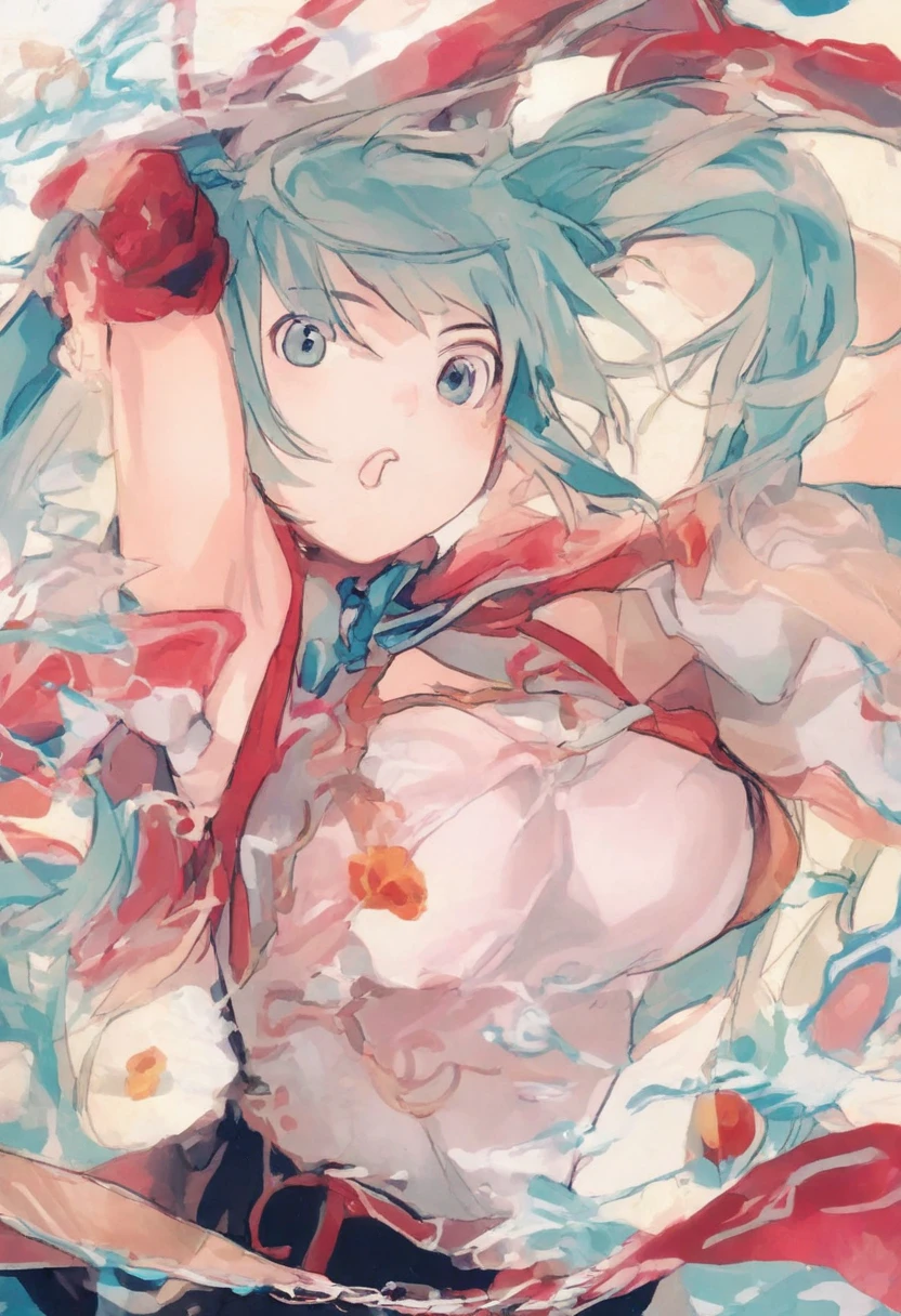 ( masterpiece、 top quality、 top quality、Official Art、 beautiful and beautiful :1.2)、(one girl:1.3) Hatsune Miku、twin tails, beautiful breasts,(masterpiece,top quality,best quality,Official Art,Beauty and aesthetics:1.2),(1 pc Giant Breasted Girl:1.3), is very detailed,(Fractal Art:1.1),(One color :1.1)(Flowers Bloom:1.3), most detailed,( [ " tangled :1.2), (dynamic pose across the camera), (abstract background:1.3), (Chinese traditional cloth:1.2), ( GLOSY GLOSY SKIN ), ( Lots of Colors :1.4), ,(耳Nipple Ring:1.4),(Decorative painting:1.6,), Illuminations,Ink and watercolor,ink,water ink,02