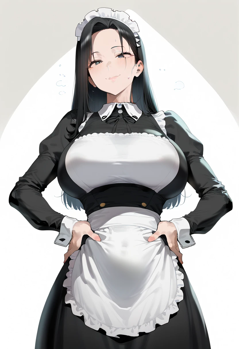 {{masterpiece}},high quality, 4K, 2D, 1 girl,{simple gray background},(attractive mature lady:1.6),milf,standing,sagging breasts,(gigantic breasts:1.5),maid,front face,{{tareme}},attractive mature lady,black hair, {from right in front of face and body},View viewers from front,{front facing shot},Wear glasses,(serious:0.1)