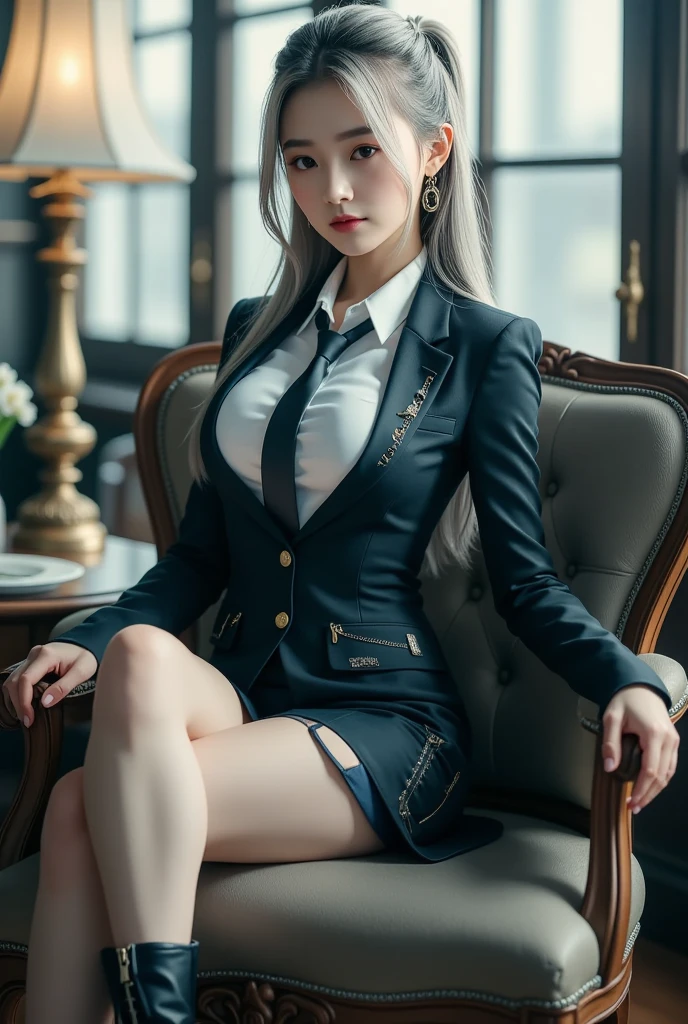 (Extremely normal body:2.0)office room:1 Elf beauty,flightattendantuniform,(ears of elf),Short silver-white hair,flightattendantuniform),Black short stockings,Black socks, Black socks,Translucent black socks,Platform heeled sandals,Normal feet , very detailed eyes and faces, Sharp pupils, realistic pupil, tack sharp focus, cinmatic lighting,full bodyesbian,Bigboobs,long leges,From the front side,dynamicposes,Normal posture,closeup of face