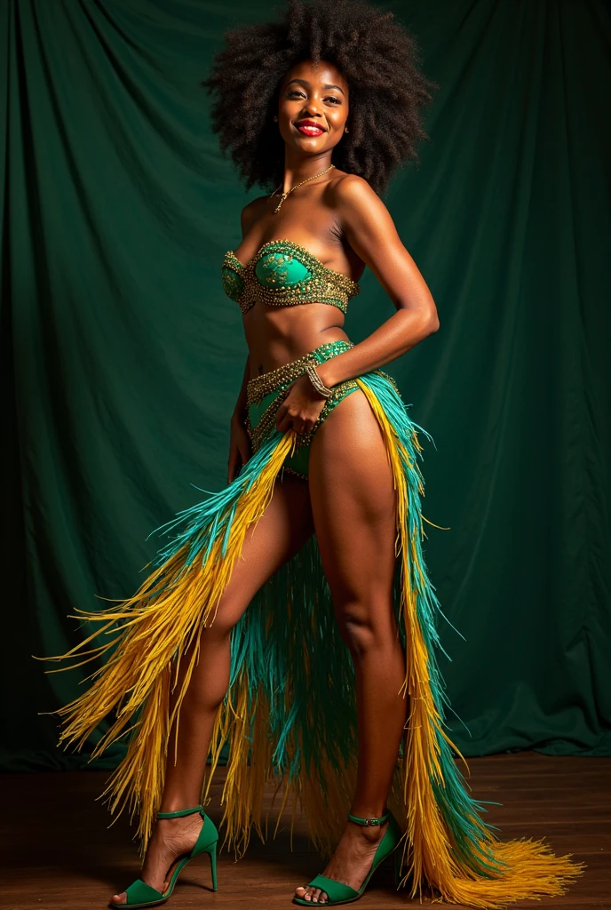sexy african lady in mini-mikinies dancing dancing in physchodelic dream place with reflective floors, high details, high octane, 8k, volumetric light, ambient occlusions, masterpiece,