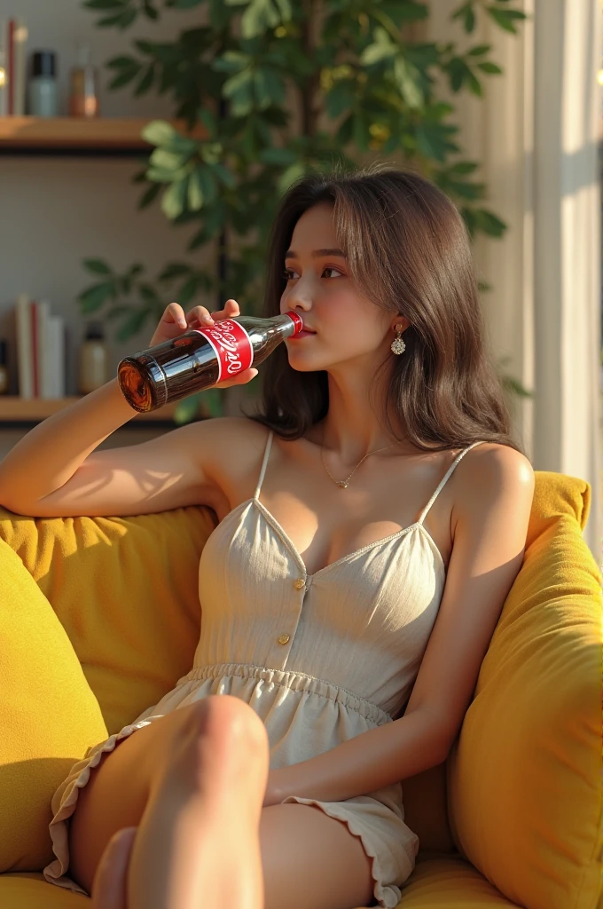 (((masterpiece))),((best quality)),detailed,dynamic pose,(Perfect and delicate hairdressing), large breast, hold drink, sneakers,