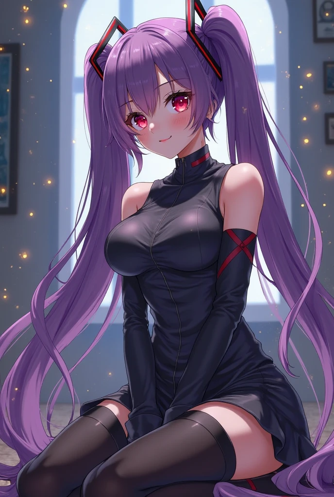 (masterpiece: 1.4), best quality, 1girl,
long hair, female , (angry: 1.2), purple hair, twintails, , tusk, purple eyes, black ribbon, medium breasts, thin thigh, slim body, thin legs, full body,
(shiny skin), look at the viewer, black bodysuit, torn legwear, bare feet,
(wet, sweat,
lying down, bed