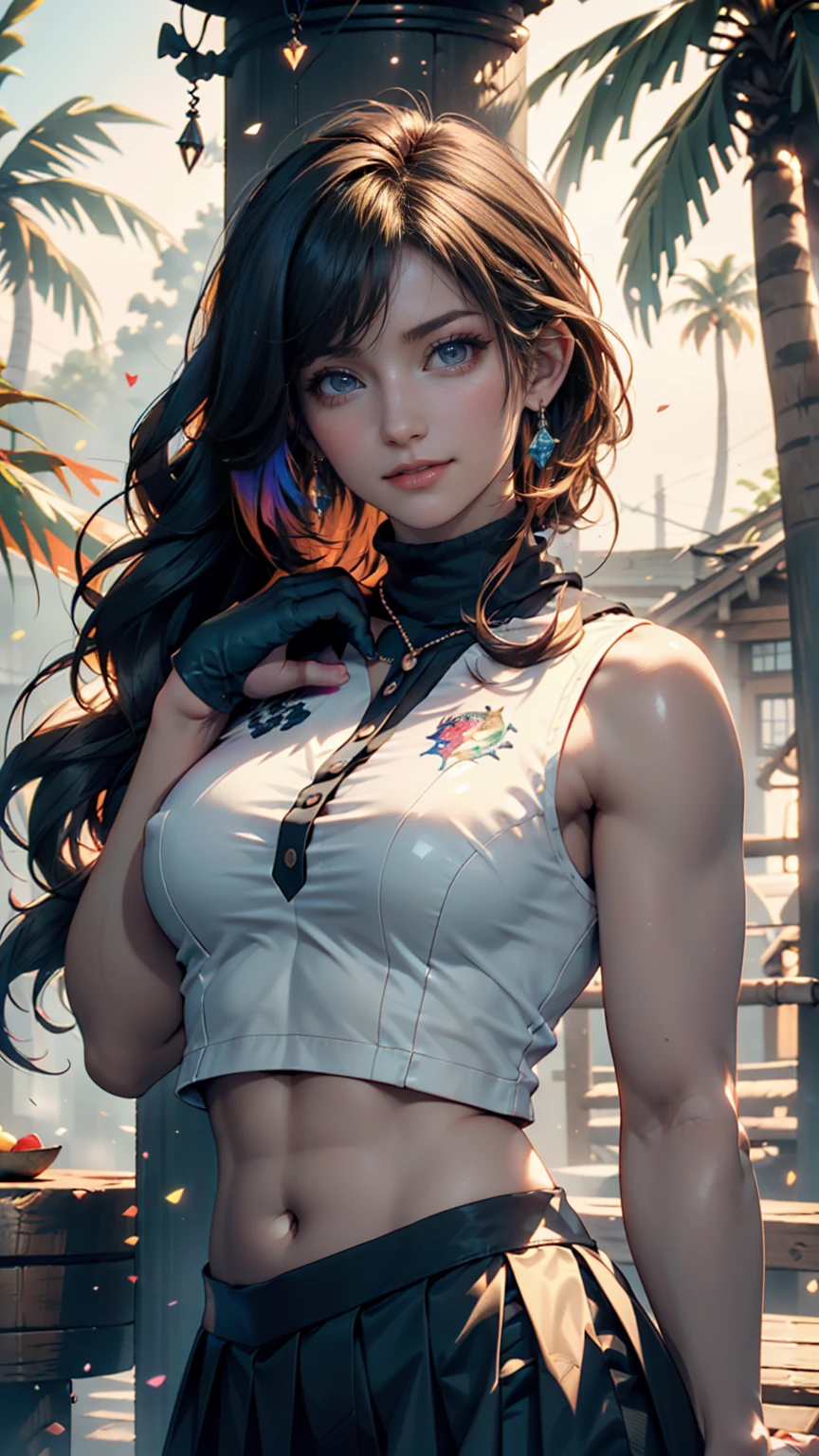 22 years old, (milf:0.8), (solo:1.5), (sfw:1.25), cute breast, beautiful breasts, medium tits,black suspenders,(Bulging ,big breasts:1.1),(Black miniskirt:1.3),garters,Gaze,Small face,bangss,holster,Belt Armament,Beautuful Women, thin waist, big ass:1.0, Raised sexy, (dark green mediumlong hair,side ponytail,hair between eyes,bangs, dark blue eyes, light smile, big , Revimpling fabric, earrings, Hand gloves, detailed face,(smoking:1.3),detailed and beautiful eyes,beautiful detailed lips,Rolling her eyes,manner,(ultra high resolution, 8K RAW photo, photo realistics, thin outline:1.3, clear focus), best qualtiy, natural lighting, textile shading, field depth (Bright pupils, fine detailed beautiful eyes with highlight:1.3, high detailed face), Red lip, fine realistic skins:1.1, looking down viewers:1.3, (dynamic angle:1.3, front view:1.1, breast focus:1.3, from below:1.2), (dynamic posing:1.5, sexy posing:1.2, leaning forward),Youghal, side lock, hair ornaments, hair band,nice,garden background,artistic rendering,Super detailed,(highest quality,4k,8K,High resolution,masterpiece:1.2),Bright colors,studio lighting ,in usa military base,