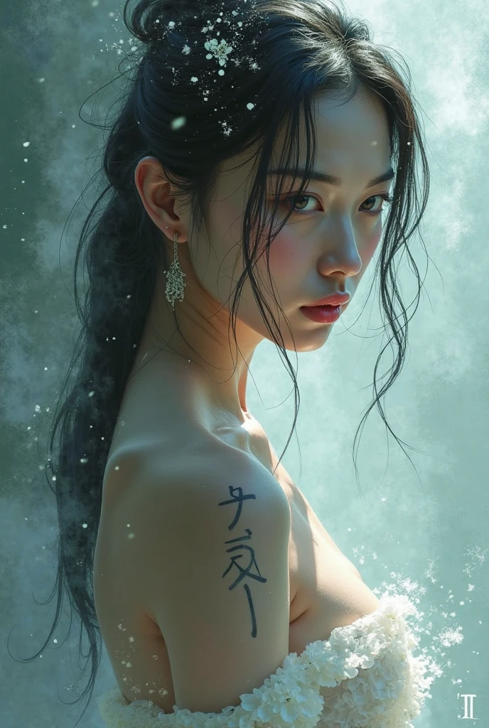 Flute and violin、classical guitar painting、The atmosphere is like that of a musical score.、Sense of luxury、Well-balanced placement、