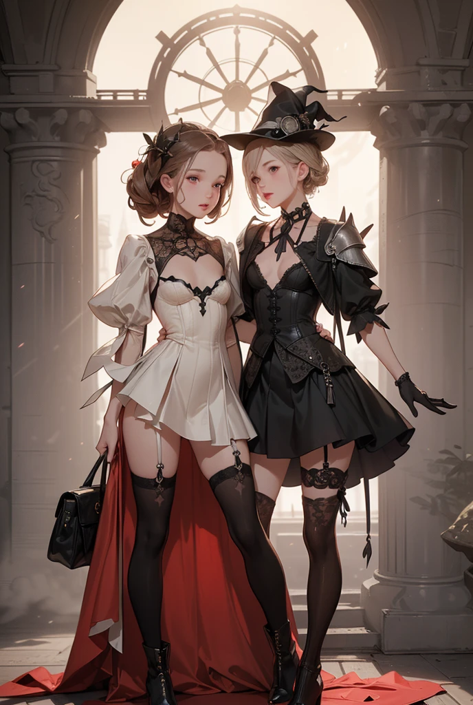 ((best quality)), ((masterpiece)), (detailed), 1girl, NSFW, long white grey hair, grey white eyes, very skinny, detailed, best quality, prominent collarbones, skinny arms, flat stomach, visible hip bones, small breasts, full body, red and white clothing, occult aesthetic, occult, detailed and intricate steampunk and detailed gothic, NSFW, Fluttering lace flared long knee length dress with frilly petticoats, knee length dress, pleated petticoats, petticoats gothic, complex lace boots, gothic aesthetic, wielding a mighty sword with mechanical components, mandalas, small breasts, a fairy, various different types of insect wings, bug wings, beetle wings, NSFW, full body, whole body, body, chains,