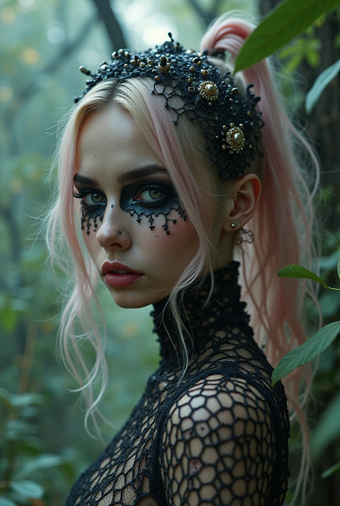 photography of a creepy and cute fairy, perfect face, intricate details, realism, colorful cyberpunk