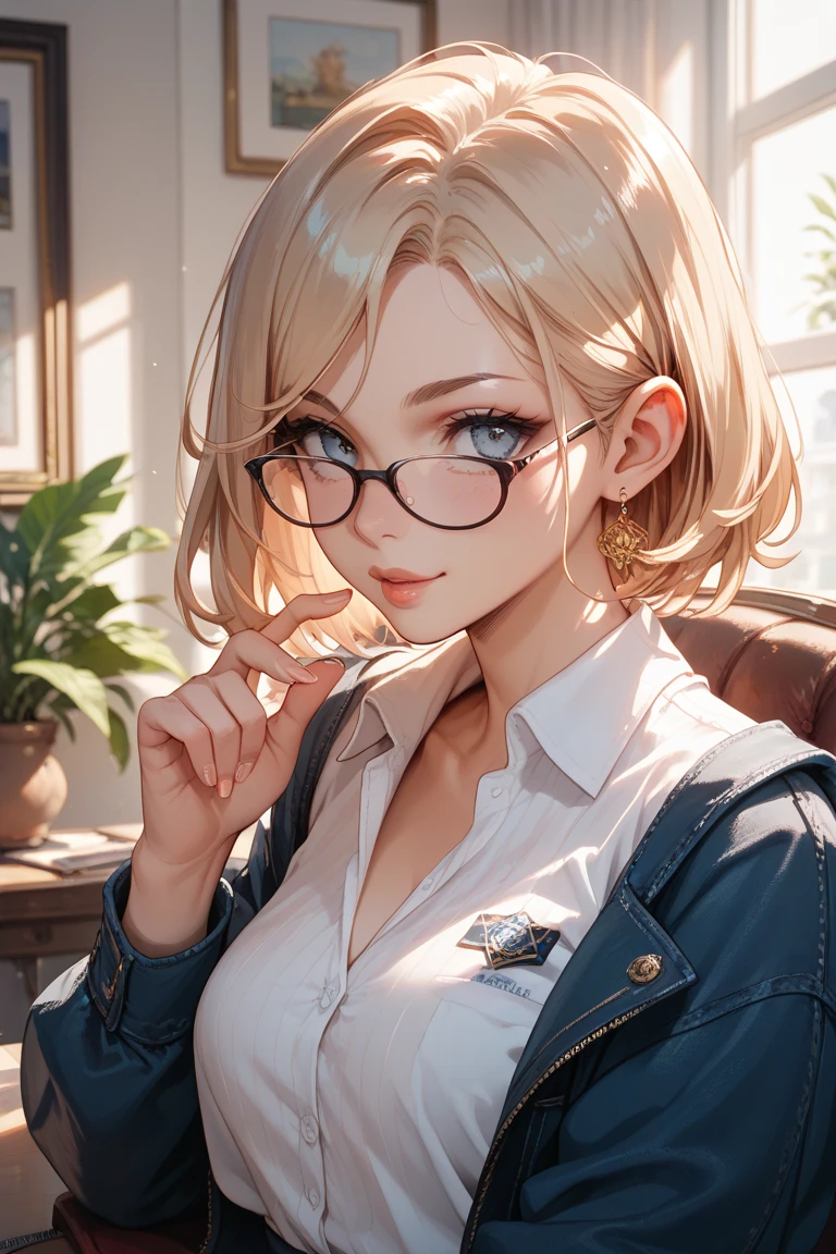 Masterpiece, 最high quality, high quality, High resolution, high quality texture, high quality shadows, High resolution, Beautiful details, Detailed CG, Detailed Texture, Realistic representation of face, Realistic, colorful, delicate, Cinematic Light, Side light, Lens flare, Ray Tracing, sharp concentrated, (1 Girl,concentrated:1.3), ( Intricate details, compensate, PureErosFaceV1:0.5), (細部まで美しいdelicateな顔, 緻密で美しいdelicateな瞳, Perfect Facial Proportions, Dense skin, Optimal ratio of four fingers to one thumb,Unified 8k wallpaper, Arms under chest, Modest chest, Wide Hips, Smooth upper abdomen, 30 years old, blue eyes, glasses,cabin attendant uniform,white blouse,tight fitting black skirt,black stockings, excellent secretary ,working as a secretary, wooden desk, wooden chair, house wife, the gaze of true love, lips of temptation, A look full of compassion ,a smile full of love, i love you, Acting lovey-dovey, air fortress hair, blonde hair, I love you so much I'm crazy,i love you