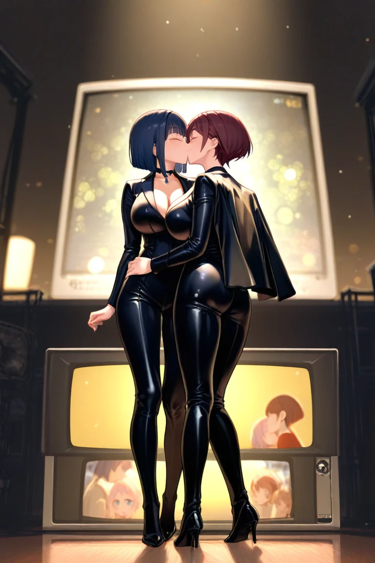 Naked curvy goth emo girl with short hair with his man