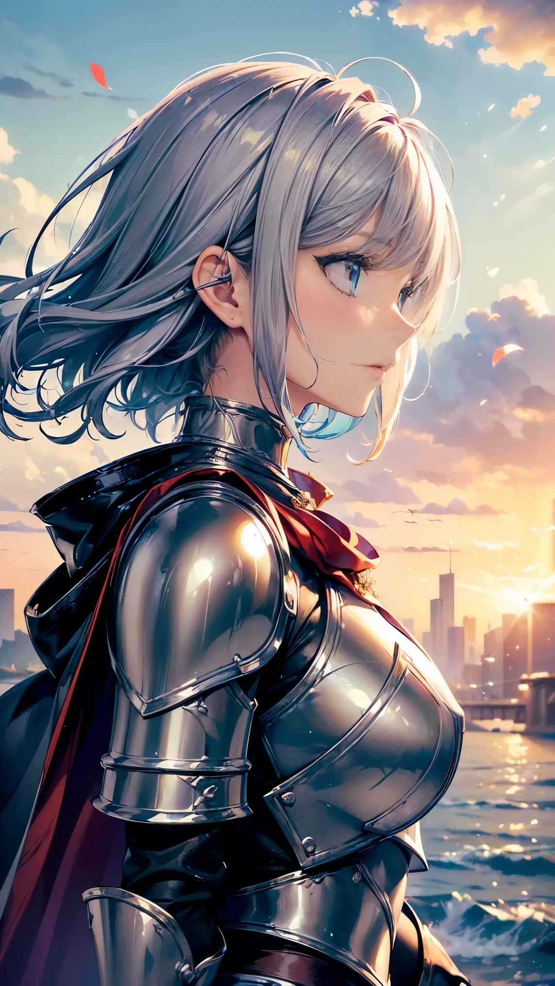 1 girl,((masterpiece:1.5)),(( dark theme :1.5)),((short hair,blue hair,purple hair,multicolored hair)),LATEST METAL WORKING TECHNOLOGY,real skin,PIXEL PERFECT,((detail face expanding pussy)),(( blue eye)),Double eyelids,Beautiful eyelashes,Glossy Lips,Very Beautiful Girl,natural makeup,((Gorgeous Metal Armor Covering the Upper Body,silver metal gauntlet ,Very large red cape)),16k quality, Highly Sophisticated Digital Art,cowboy shot,(( expression of determination)),((profile,side composition)),camera,FANTASTIC AND LYRICAL,((wind_effect:1.4)), perfect beautiful girl ,Highly Detailed Hair and Face , Artistic Pastel Art ,professional writing,natural light
