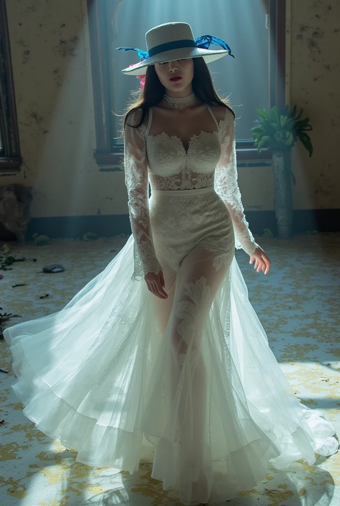(best quality, 4k, 8k, highres, masterpiece:1.2), ultra-detailed, (realistic,photorealistic,photo-realistic:1.37), gorgeous light skin black woman, seductive gaze, elegant posture, gothic background, sensual beauty, glamorous fashion, elegant gothic gown, pantyhose, dark colors, moody lighting, full body pose