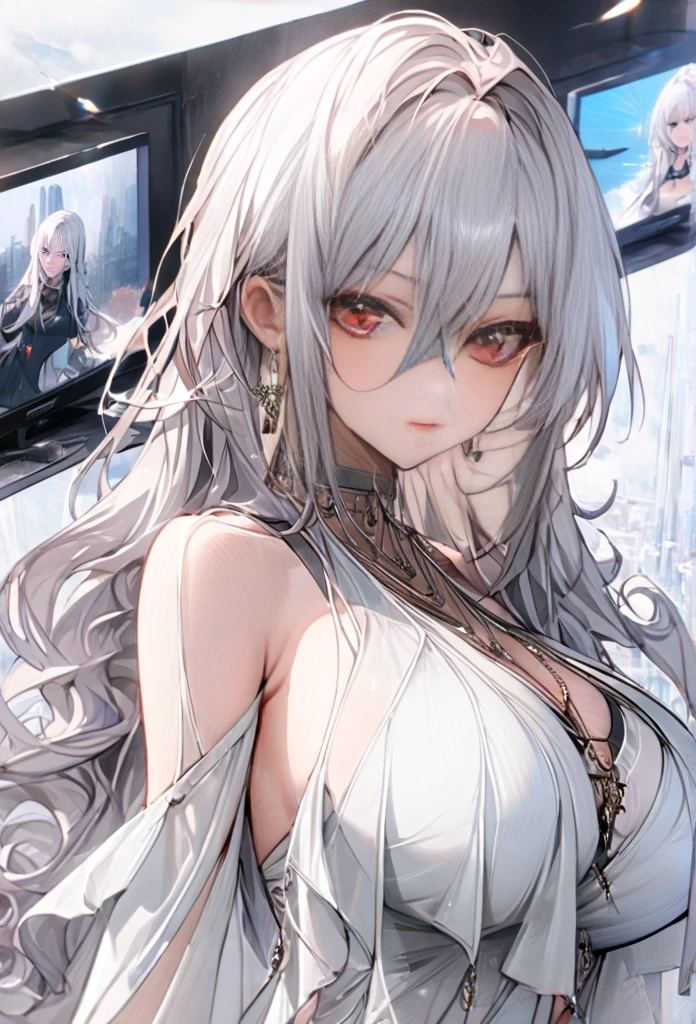 shy, embarrassed, blush, closed mouth, bright pupils, glint, red lips, nose blush, cat ears, longeyelashes, slit pupils, wide eyes, amber eyes, shiny hair, long hair, silver hair, high detail, anime, anime style, depth of field, cinematic lighting, ray tracing, masterpiece, accurate, anatomically correct, super detail, high details, high quality, best quality, highres, 4K