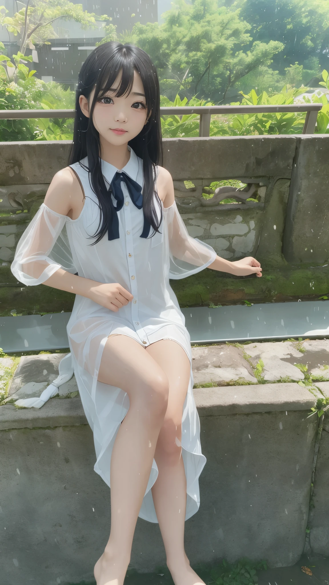 top quality、  natural depiction、  nothing 、  details、delicate、Very high degree of perfection 、 Beautiful Body Lines,Girls are middle school students  １Grade、   black hair、Cute girl's eyes、Best ratio、 小さなchest、 (((Satoko Hojo)))、shoes 、(I'm wearing a summer dress made of light fabric)、The weather is heavy rain、  (Underwear、transparent with panty line) 、(  has a high degree of perfection ),.(stroking a girl &#39;chest:1.0)、( Japanese Middle-Aged Man 、hugging a girl sitting on a park bench:1.2)、(stroking a girl &#39;chest:1.0)、(Inserted inside a girl's body   :1.2)、(( girl with a puzzled expression:1.2))、(perfect anatomy:1.2), (detailsな手:1.3, perfect right hand:1.2), (detailsな脚:1.3, thin thighs,  beautiful feet)