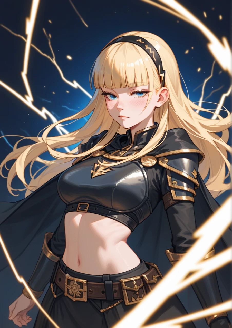 top-quality、Top image quality、​masterpiece、girl with((18year old、Best Bust、big bast、Bust 85,beautiful golden eyes、Breasts wide open,Blonde long hair、A slender、Large valleys、Gold Bodysuit,Reflecting the whole body、Open your arms、Gold ring on wrist、Shoot lightning from your hands、Rear view、Turn around)）hiquality、Beautiful Art、Background with((nigh sky、black clouds、lightning bolt、Intense thunder、Thunderbolt、Red thunder、Blue lightning strike、Gold Thunder)))masutepiece、visualart、depth of fields、sky at night