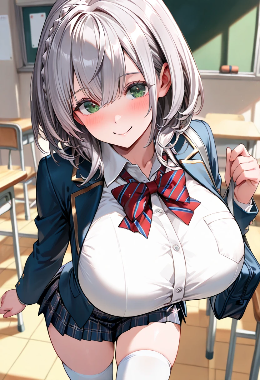 buttoned up shirt, big cleavage, almost nude