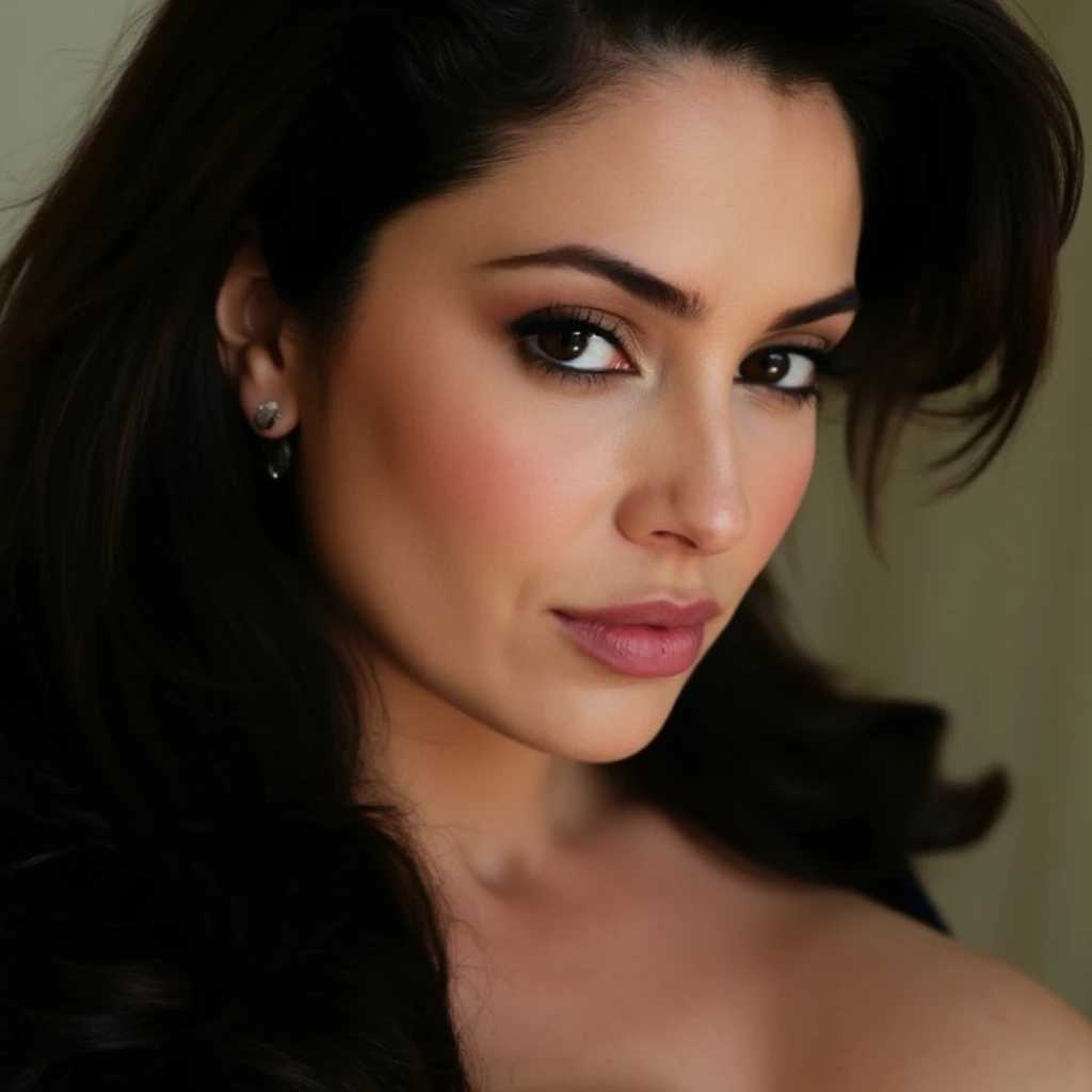 lucy pinder, smiling, chubby woman, ((VERY INTENSE MAKEUP)), neckline, Adele, XENA, playing guitar