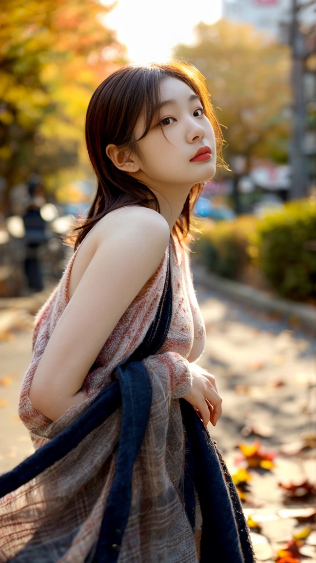top-quality、masutepiece、portlate、parfect anatomy、独奏、1人の女性、japanes、Women with small breasts、Brown short bob、Long sleeve hoodie、Long sleeve hoodie、Old Denim、plein air、Explore Central Park、stroll