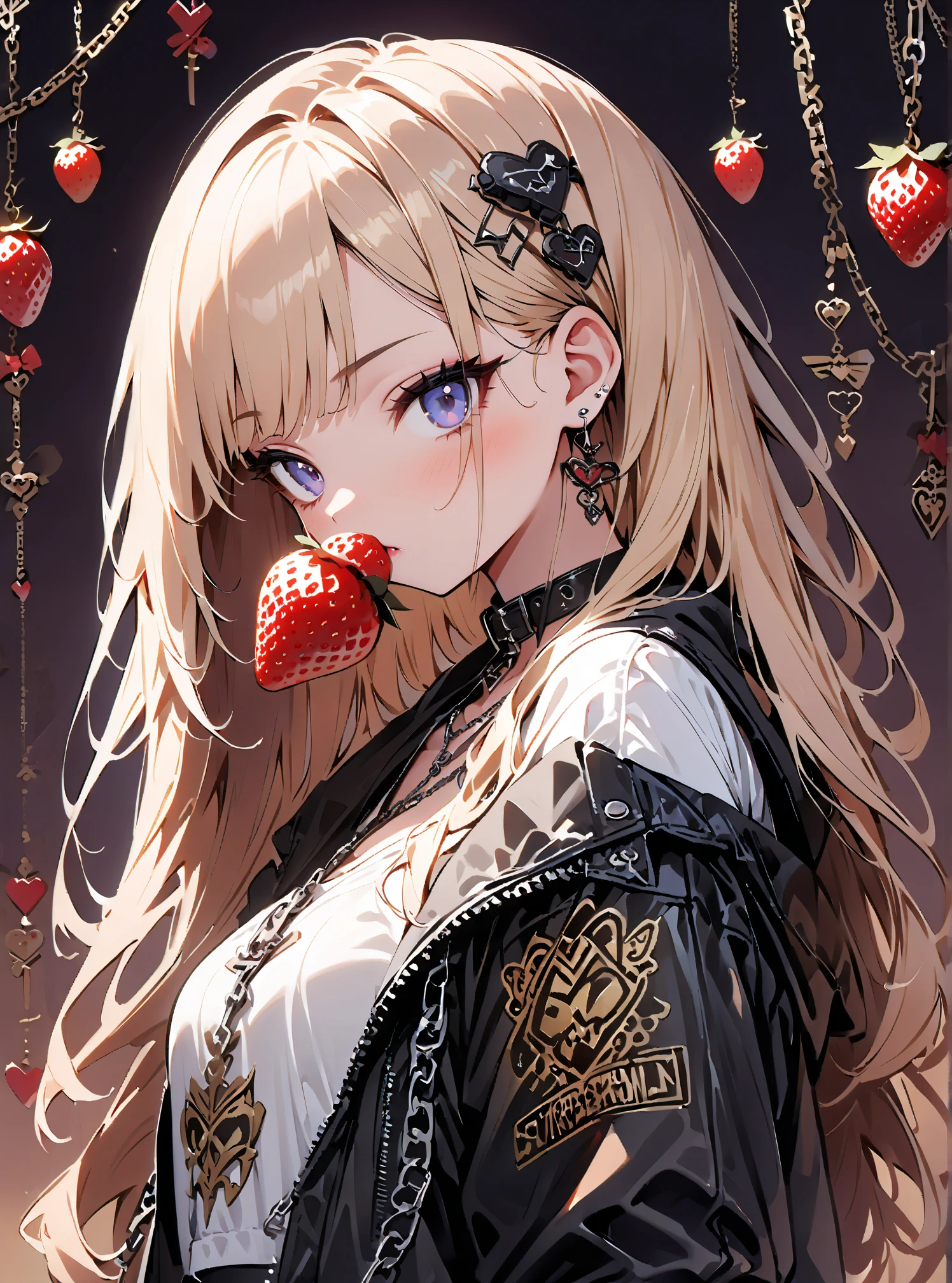 ( A Strawberry), アンドロイド18号:1.5, highest quality, 1girl, uhd, retina, masterpiece, ccurate, anatomically correct, textured skin, super detail, high details, high quality, best quality, highres, 4K