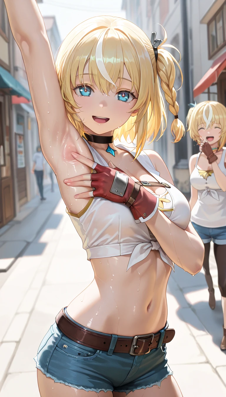 ((medium bust, tomboy, small head)), (abs cut: 1.1), (perfect body: 1.1), (short curly hair: 1.2), auburn hair, collar, chain, full body, workout, sweat, femboy, futa (shorts)), (very detailed CG 8k wallpaper), (extremely delicate and beautiful), (masterpiece), (best quality: 1.0), (ultra high resolution: 1.0), beautiful lighting, perfect lightning, Realistic shadows, [high resolution], detailed skin, super detail ((color))