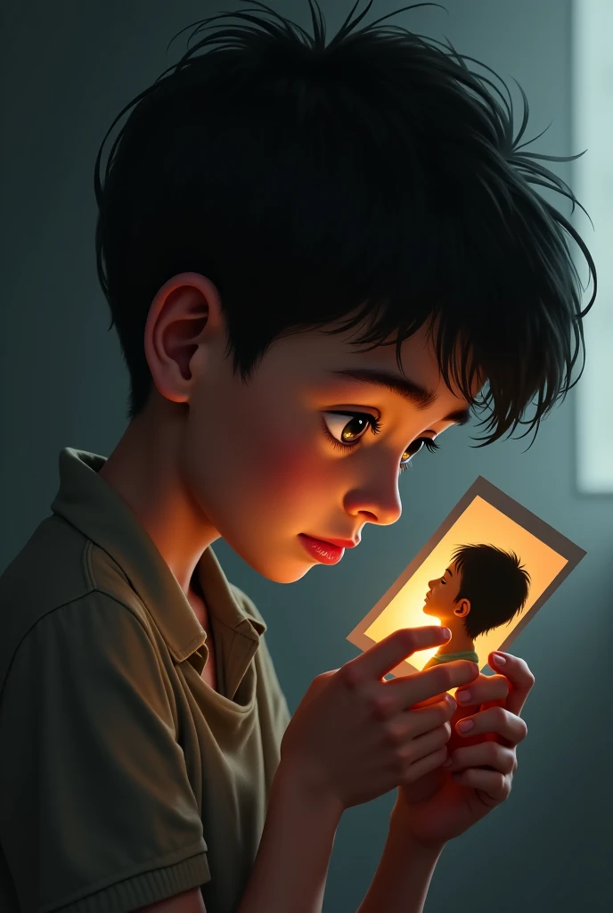 a boy with a mirror