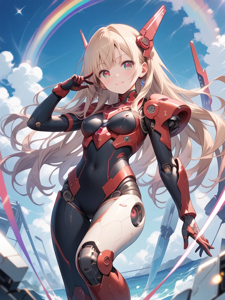 score_9, score_8_up, score_7_up, source_anime, NemesisTOFPony, Nemesis \(Tower of Fantasy\), 1girl, cybersuit, from back, from above, high field of view, looking at viewer, standing, full body, fantasy landscape, green plains, trees, hill, flowers, <lora:NemesisTOFPony:1>