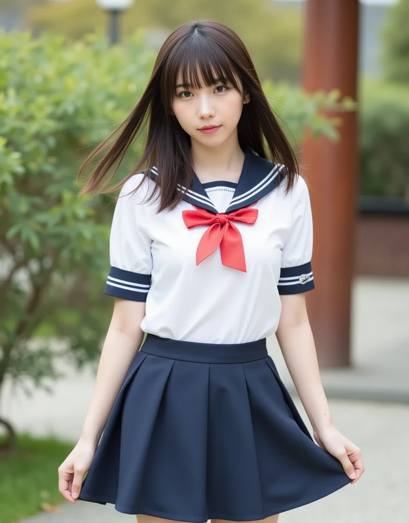 Arafed Asian girl in uniform posing for photo, japanese school uniform, japanese girl uniform, wearing japanese school uniform, seifuku, magic school , wearing , cute , girl in uniform, JK uniform, wearing , iwakura lain, young anime girl, beautiful anime high school girl