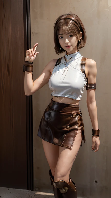 Kasumi, brown eyes, (best quality, ultra-detailed), (realistic:1.37), beautiful and detailed face, ultra-realistic texture, delicate face, delicate body, red lipstick, bright colors. High definition, 8K.