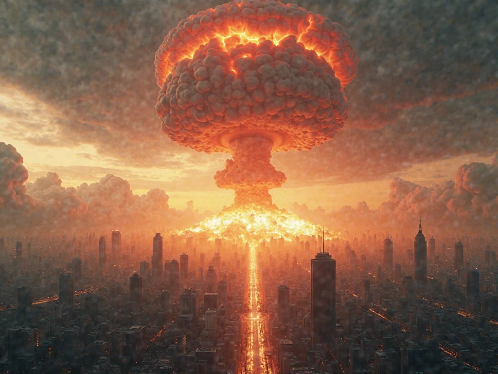a giant moon falling and destroying city, Destroying New York City, huge explosions everywhere, Destroyed city in the background, End of the World, Destroying a cityscape, apocalyptic event