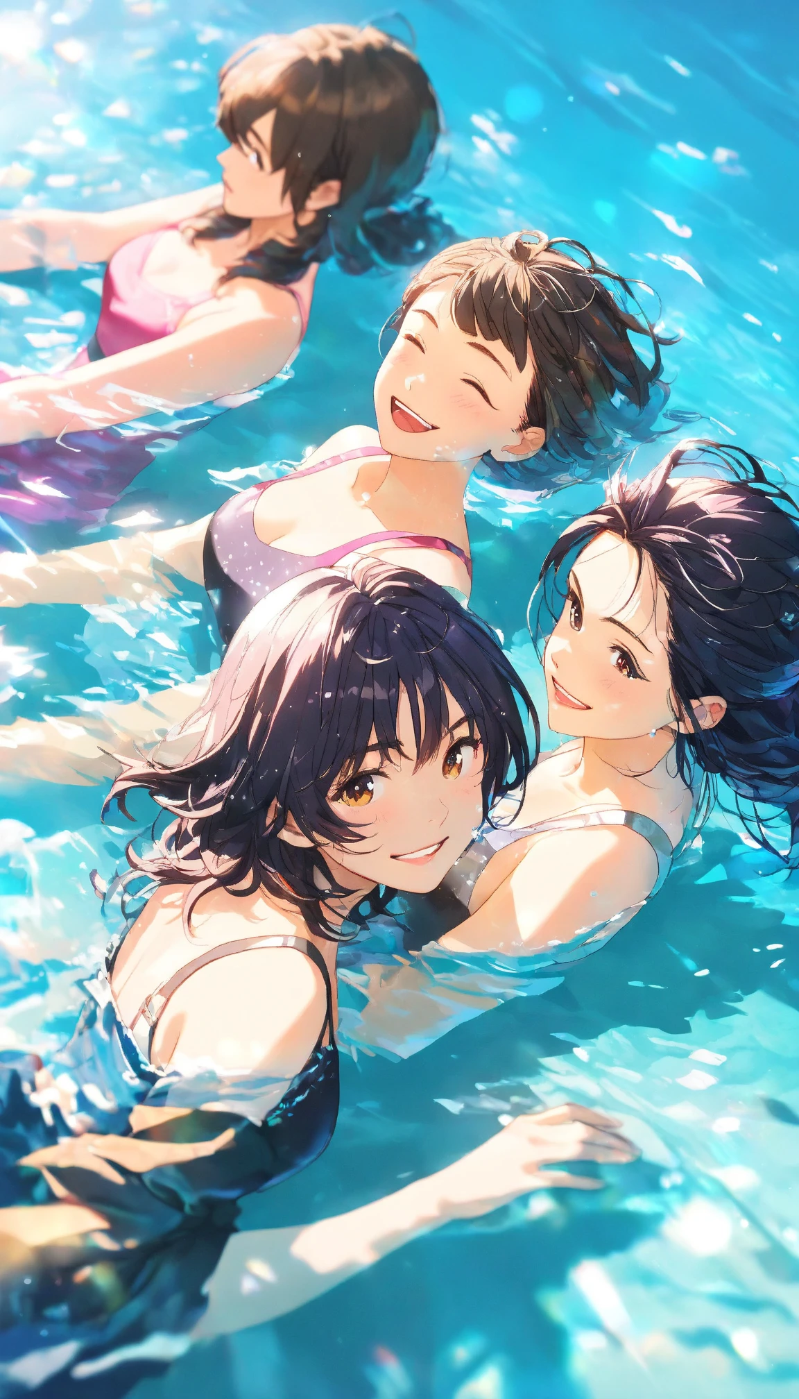 Highest quality、High resolution、Detailed Background、(Beautiful face in every detail:1.4)、Anatomically correct、Detailed facial expressions、(Detailed eyes:1.2)、Teenage beauty、(Huge breasts:1.2)、Highly detailed face、Light color hair、Braided bob cut、ponytail、Perfect body line、well-groomed eyebrows、Water play spot、Water play slide、Water play event、
(Three smiling girls playfully splashing water on each other:1.5)、
White school swimsuit、White Sailor School Swimsuit、My whole body gets wet、Smiling、A big smile、A fun atmosphere、Accentuate your cleavage、cute