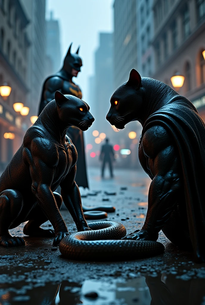Batman and panther animal fight scene