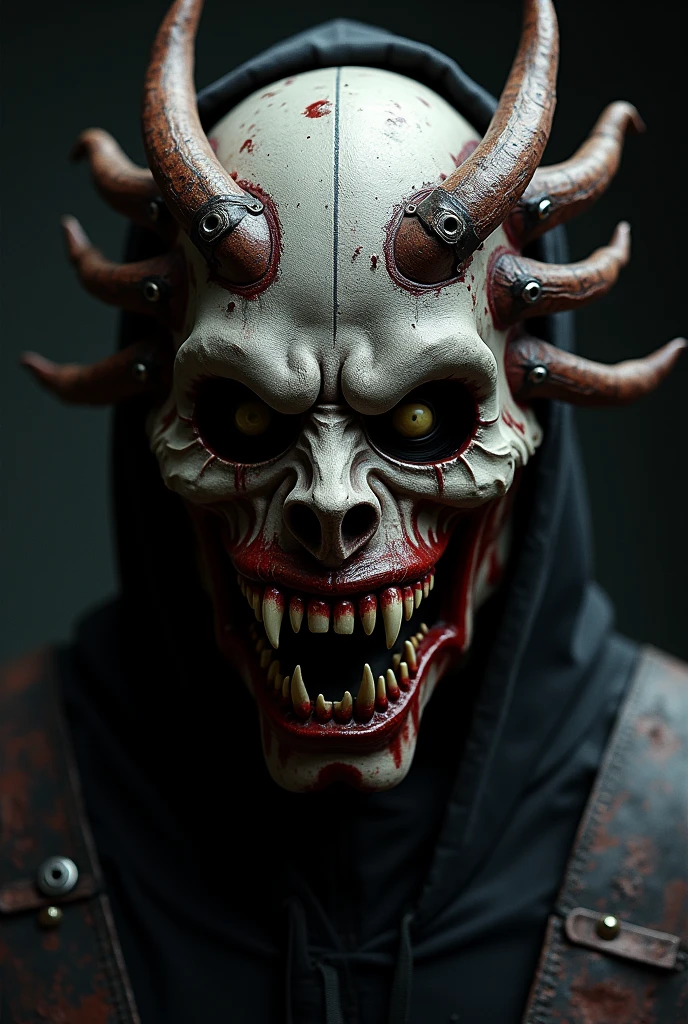 horror skull dokuro faced"traditional wafuku″monster, Japanese youkai monster, undead style, dark skin tone, red eyes and lips, 8k,dynamic angle