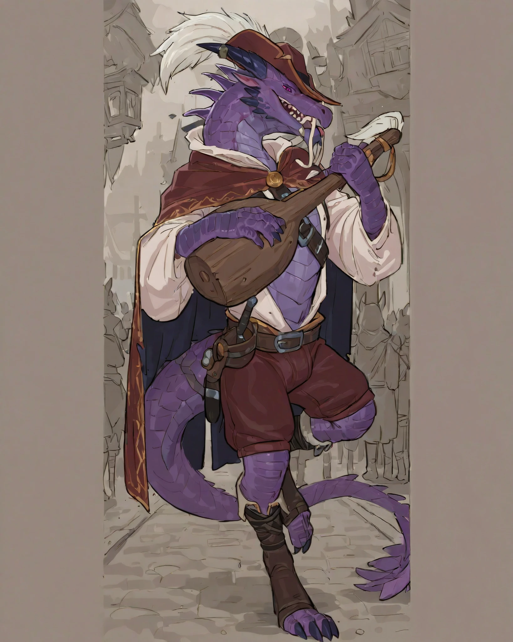 purple dragon orc，Bard ，looking at the audience, Character Side, 