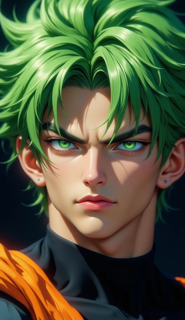 anime phonk brain sick blond guy who looks like Justin bieber warrior horror album cover with neon green colors