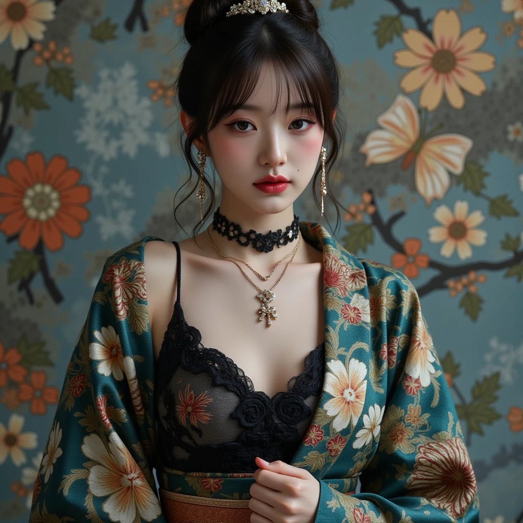 Realistic style,8K picture quality,Very detailed, Delicate face, Realistic style的照片, Stock Photography , rich and colorful, Surreal, Realistic textures, Dramatic Lighting, Distiller 800 (8K, original photo, Better quality, masterpiece: 1.2), Very detailed, (Extremely delicate skin: 1.2), 8K Ultra HD, SLR camera, Soft Light, high quality, 冰冻Queen, Queen, snow castle,Blue pupils,Apply red lipstick,Very delicate tattoo design,Jewelry,Have a tattoo