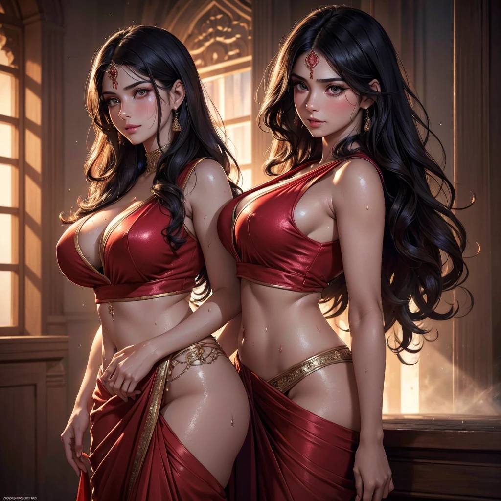 "Voluptuous priestess with tattoos and percings on her body and an Iron Man mask outside a Hindu temple Ultra-realistic photo" --auto