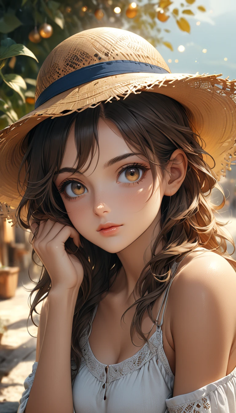 Wearing a bikini、Anime girl wearing a white hat, April Rendering, Smooth anime CG art, fine details. Girls' Frontline, IG Model | type germ, Artwork in the style of Guweiz, guweiz, extremely detailed type germ, from Girls' Frontline, Heat and sun very detailed, Kawaii realistic portrait, Popular on cgstation