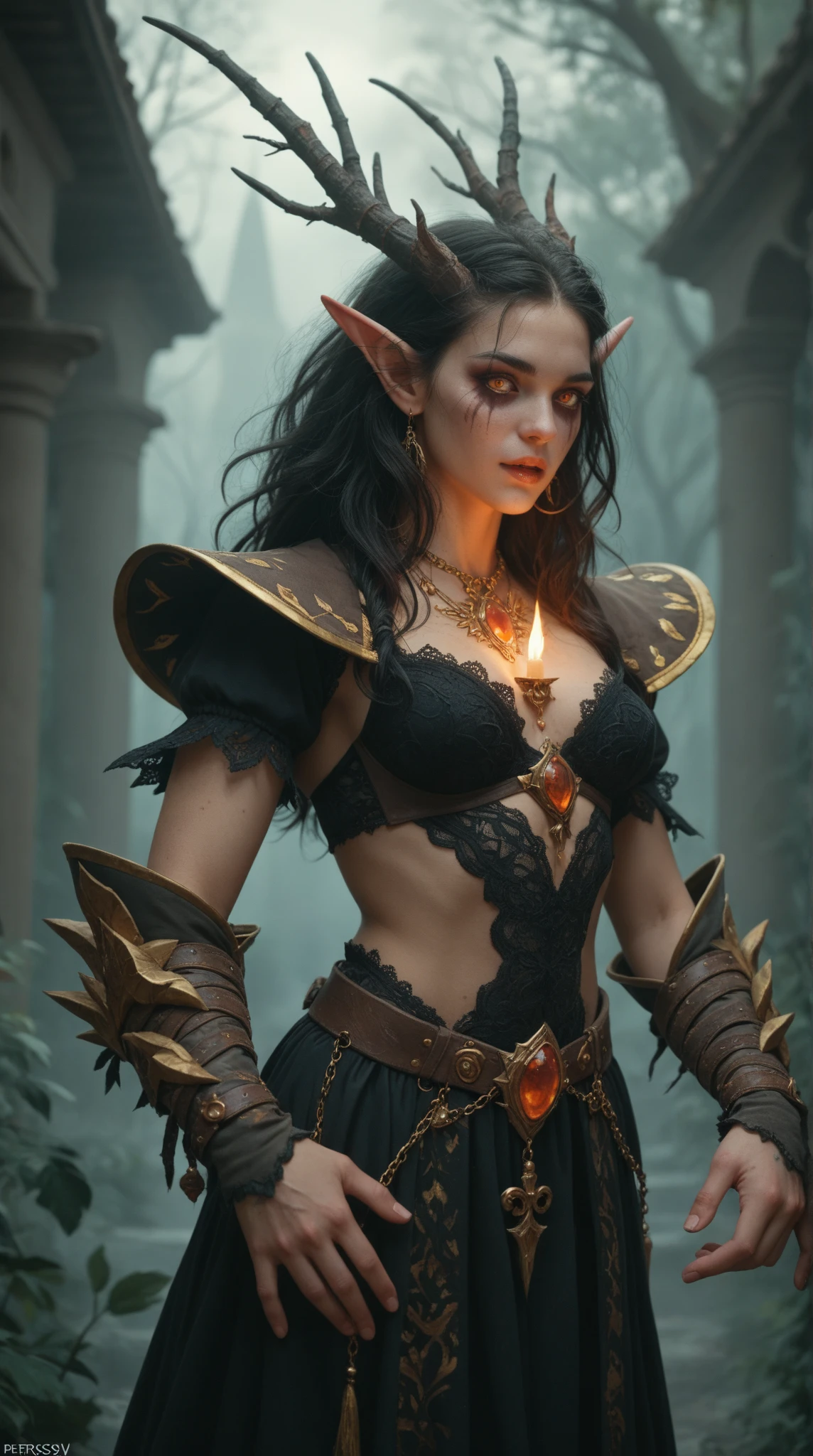 (masterpiece, top quality, best quality, official art, beautiful and aesthetic:1.2), (1girl:1.3), ((Sharp facial features, sharp features, hawkish features)), ((big hair, long elf ears, long black hair)), (((pale purple skin, pale blue skin, blue skin, purple skin))), big tiddy dark elf girl, extremely detailed, portrait, looking at viewer, solo, (full body:0.6), detailed background, full-body shot, (cold night mountain theme:1.1), dark elf war dancer, (spiky winged helmet), charlatan, smirk, mysterious, swaying in mountains, skimpy attire, revealing gladiatrix costume, ebony metal, gold filigree, long boots, dual knives, blood red fabric, pelvic curtain, loincloth, black leather, ((((gigantic breasts, cleavage, skindentation, long legs, pelvic curtain)))), cute belly button, toned tummy, slim waist, slim hips, long legs, medieval (mountain exterior:1.1) background, dark mysterious lighting, shadows, magical atmosphere, dutch angle