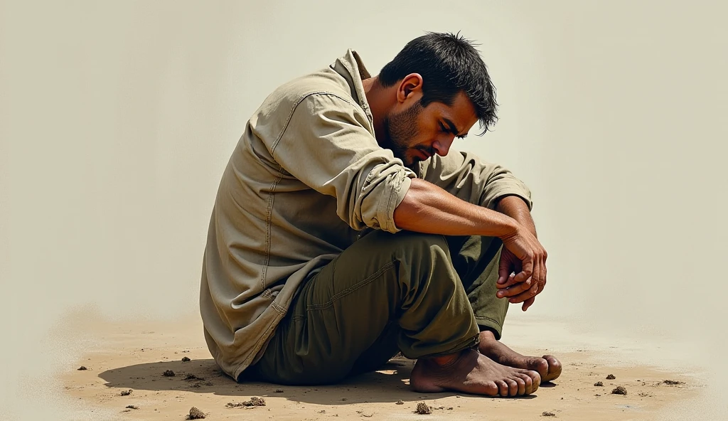 good, homem tempo antigo, biblical era amidst the ashes, he felt the loneliness of the affliction that enveloped him. Seu corpo, marcado pela lepra, It was a visible reflection of the pain inside. Tired from the constant fight against illness and the sadness that hung over his soul, ele permanecia ali, perdido entre os escombros da vida, seeking answers and comfort in the midst of their anguish.