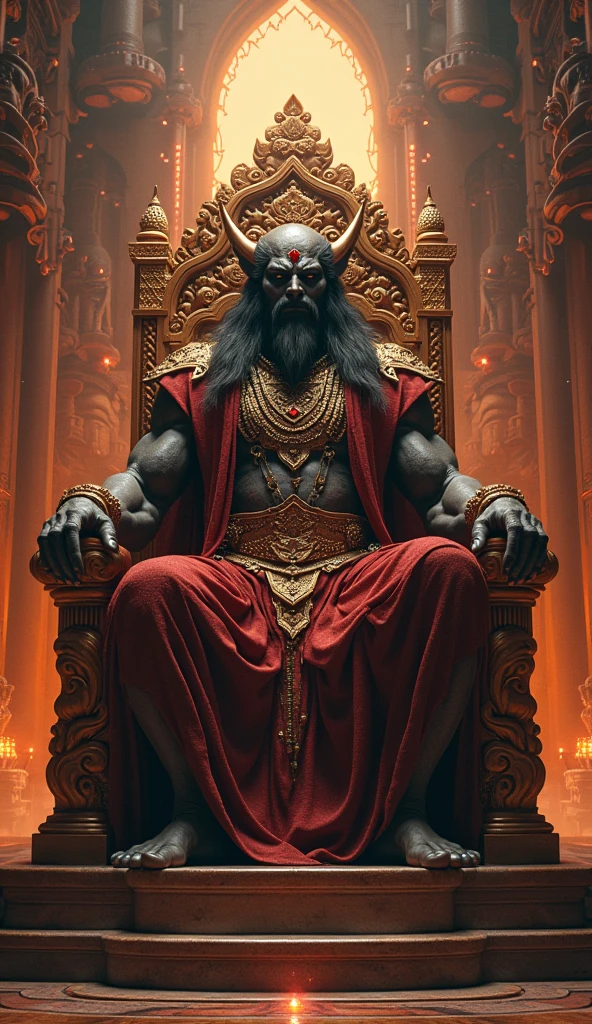 Cruel and powerful hiranyakashyap sitting on king's seat
