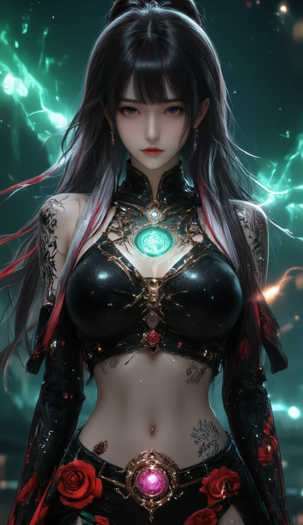 ultra-detailed artistic abstract beautiful indigenous woman with long black hair, magic with bioluminescent filigree, geometric photography, 32k fashion abstract poster, detailed symmetrical blue iris, natural body posture by artist russ mills, art by alberto seveso, by Carne Griffiths, by Wadim Kashin, symmetrical, abstract art style, sharp eyes, digital painting, burst of color, concept art , volumetric lighting, by GIlSam-paio octane rendering depicting innovation and truth, 8k, by Lee Jeffries, Alessio Albi, Adrian Kuipers, glamour, intricate detailed environment, lace, smudges , dark background, masterpiece, ornate, depth - studio Gs perfecty.