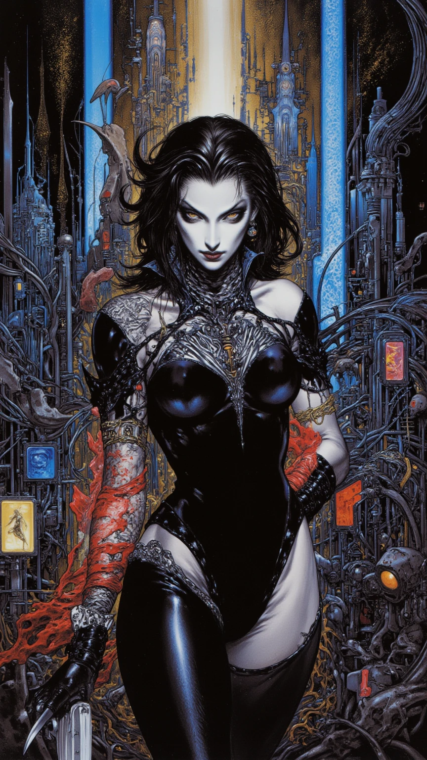 (master part, best quality), 1senhora, standing alone, (lo gothic), dreamcatcher, vampyre, short black hair, loose waves, blue colored eyes, ,fluffly, (HG giger, art by hermann nitsch, Beksinski, Dariusz Zawadzki, giger, zdzislaw beksinski), bed-in, candles, traverser, body skinny, moon light, black jersey, natta, smoke billowing
