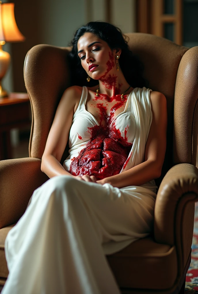 Chinese, very cute beautiful woman, killer stuck a knife in his throat of a boy blindfold bloody in n eck sadism, luxury house